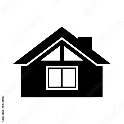 Simple Roof Window Silhouette Minimal Home Architecture Design Clean Vector Illustration with White Background