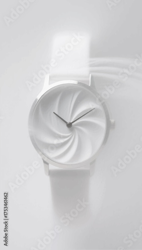 An illustration of a white hand-held watch on a monochrome light gray background. Vector graphics. EPS_02.