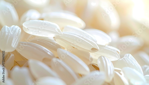 Macro Detailed Pile of Long Grain White Rice Food Ingredient