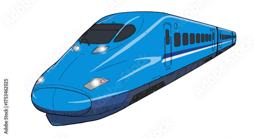 High-speed passenger train illustration in a clean blue color, designed for modern transport