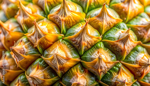 Detailed Close-up Textured Surface Pineapple Skin Food Background