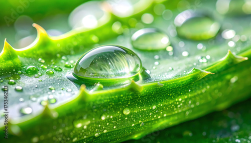 Macro Fresh Aloe Vera Leaf with Water Droplets for Skincare Ingredient