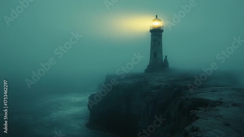 Lighthouse Beacon in the Fog - A Guiding Light Through the Mist.