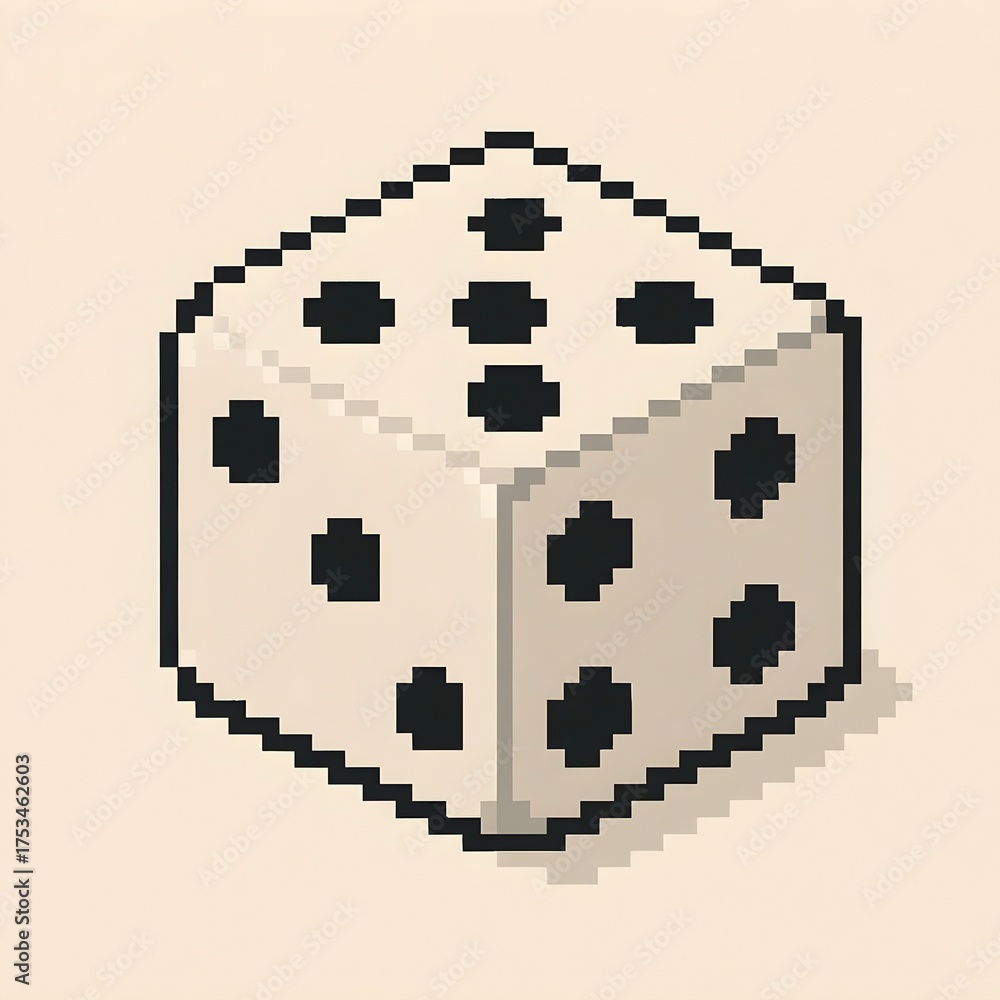 Fototapeta premium Pixel art dice with black dots, perfect for gaming or design projects