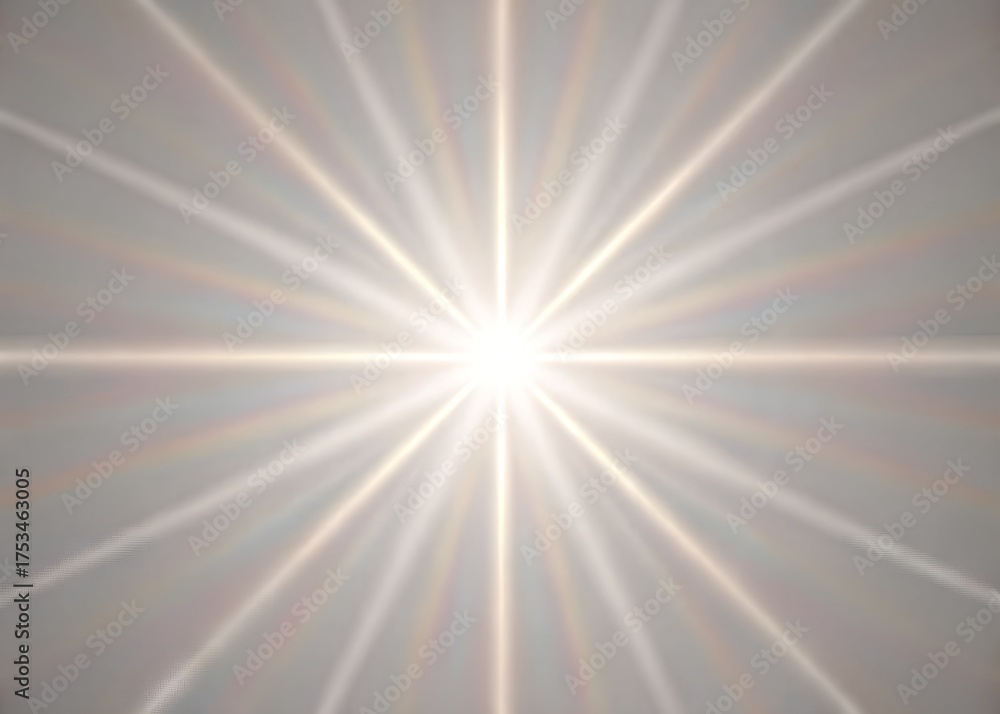 Obraz premium White Radiant Light Rays Bursting from Center on Gray Background - Sunburst Effect