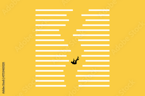 Business and financial crisis vector concept with businessman falling down. Symbol of market crash, recession, risk, bankruptcy and loss. Eps10 illustration