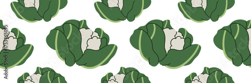 Seamless pattern of cauliflower heads. For textile, packaging, and healthy food design.