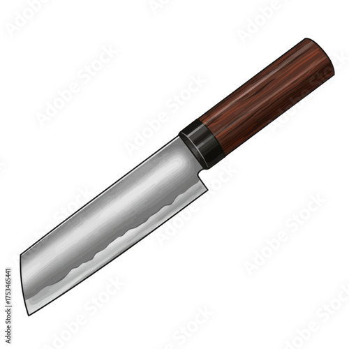 A sharp Japanese chef's knife with a wooden handle for culinary use