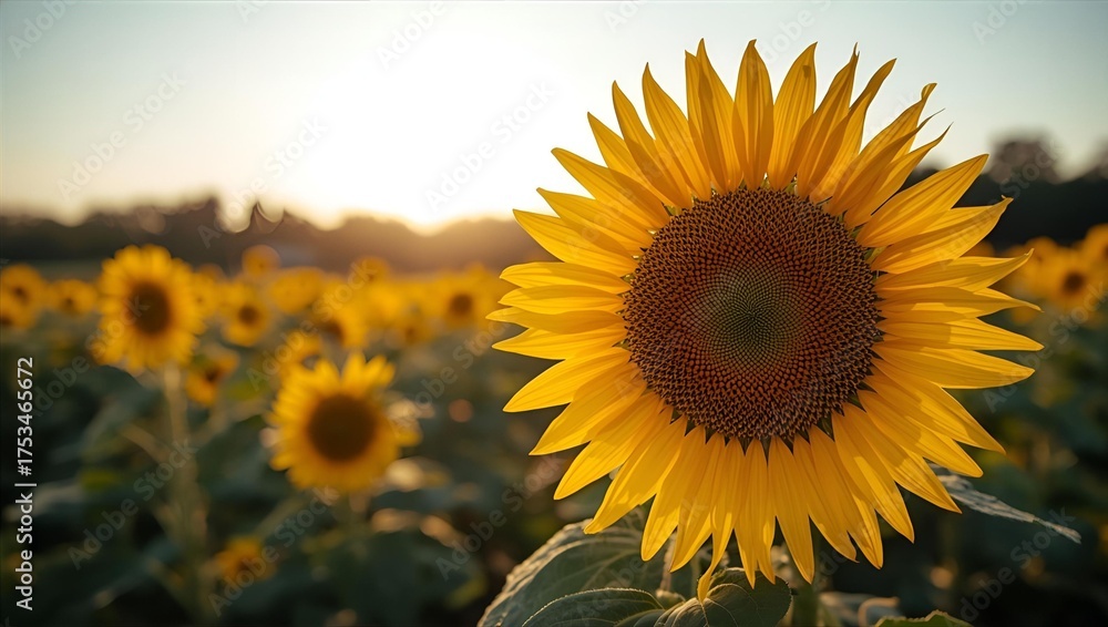 Obraz premium Sunflower Close-Up in Warm Sunset Light, Nature Bloom Concept