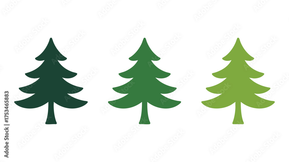 Obraz premium Three green christmas trees in varying shades of green