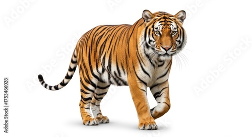 Wallpaper Mural Majestic Bengal Tiger Walking Confidently on a White Background. Torontodigital.ca