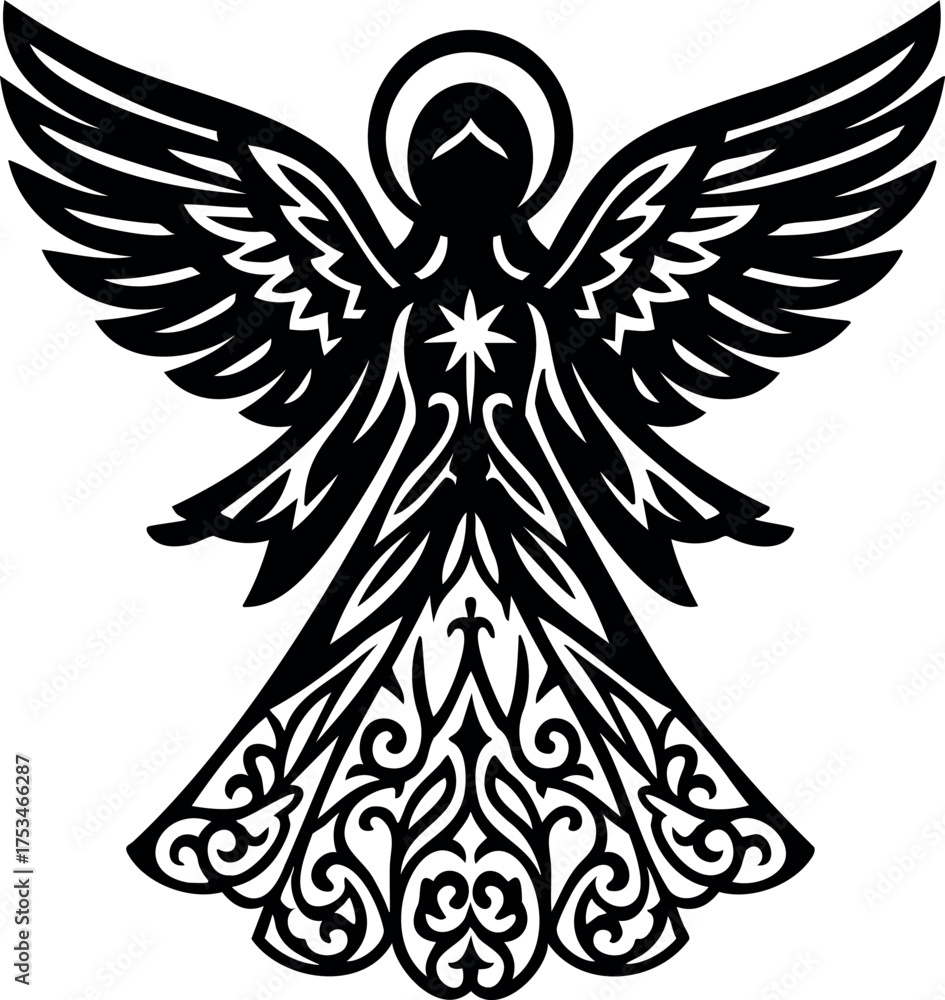 Obraz premium Christmas Angel Silhouette Illustration. Nativity angel vector illustration