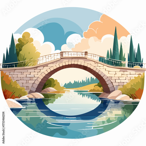 Alte Brücke über einen Fluss mit Spiegelung
