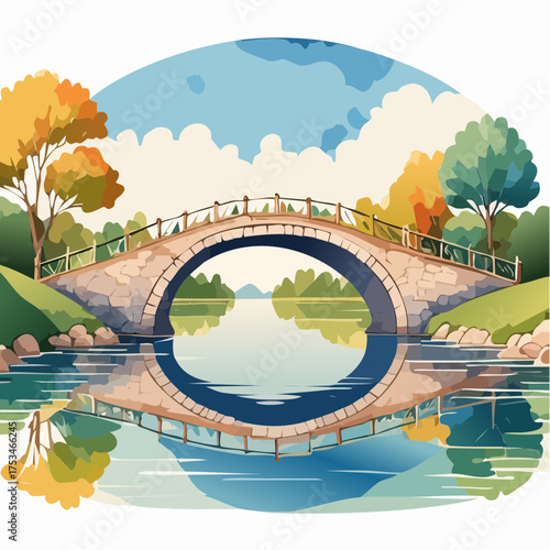 Alte Brücke über einen Fluss mit Spiegelung