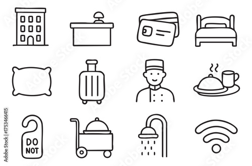 Hotel elements - thin line web icon set. Outline icons collection. Simple vector illustration.