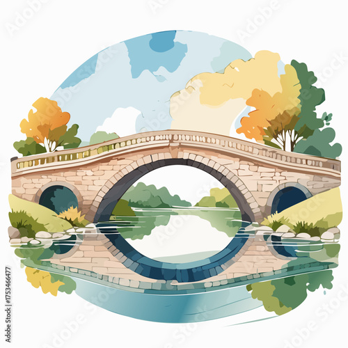 Alte Brücke über einen Fluss mit Spiegelung