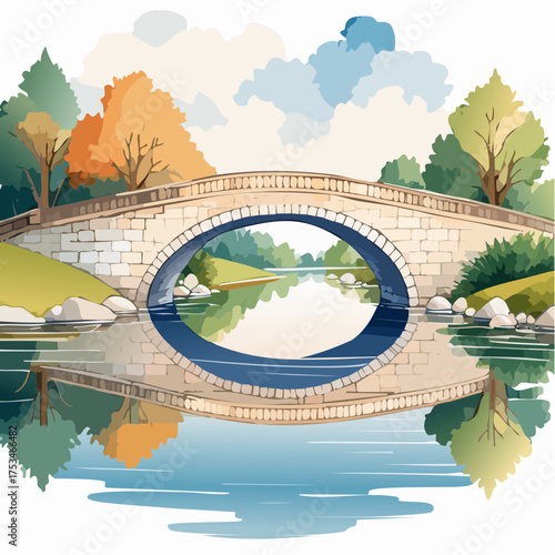 Alte Brücke über einen Fluss mit Spiegelung