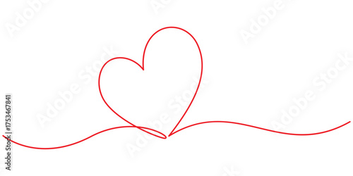 Red heart. continuous one line drawing. Double heart wavy line. Love relationship concept. Vector hand drawn illustration