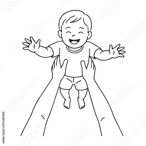 simple line art vector of First person view illustration showing both hands raised up as if lifting a child