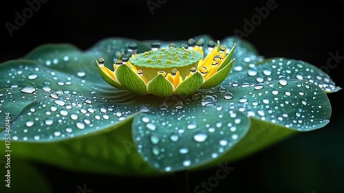 Lotus Bloom with Dew Drops - A Serene Close-Up.