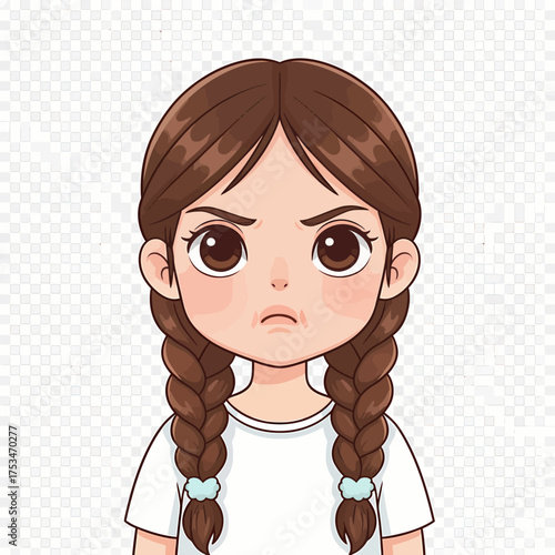 Cartoon Girl with Braids Expressing Displeasure
