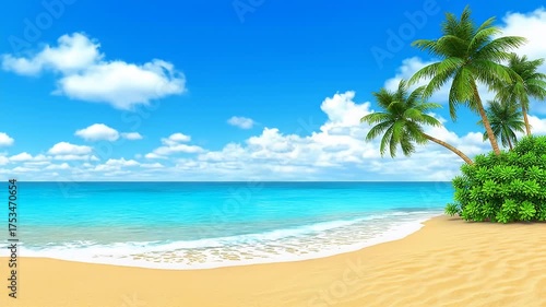 Wallpaper Mural Tropical Beach Paradise with Palm Trees and Turquoise Ocean Waves. Torontodigital.ca