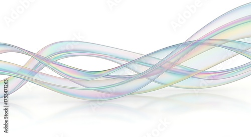 Abstract flowing ribbons with iridescent colors and a subtle texture, isolated on white background