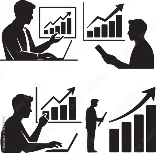 Business Growth Presentation Silhouette – Professionals Analyzing Rising Graph Charts