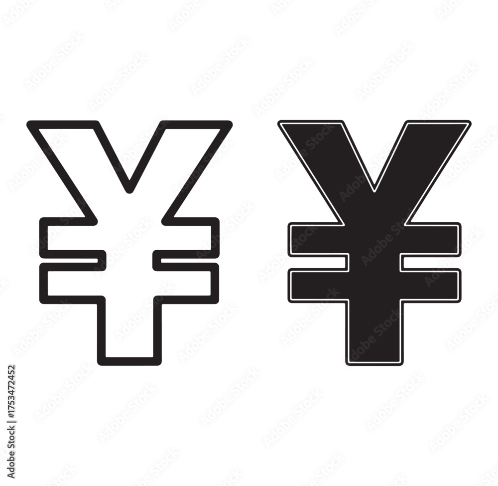 Obraz premium Illustrated black and white yen currency symbols representing finance and economics concepts.