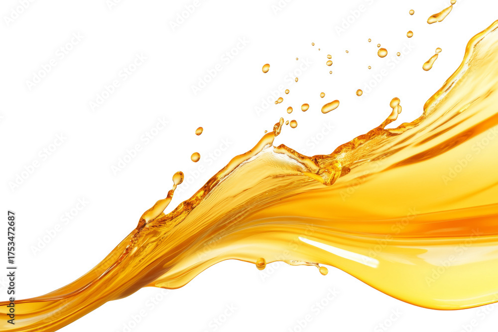 Fototapeta premium Golden liquid splash wave in smooth motion isolated on transparent background