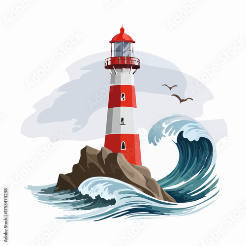 Leuchtturm auf einer Klippe am stürmischen Meer