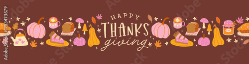 Lovely hand drawn Thanksgiving design, cute doodle background, great for banners, wallpapers, wrapping, textiles - vector design