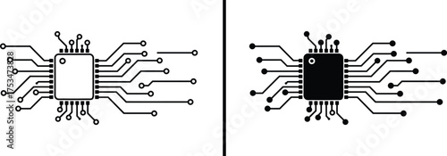 Dual-Tone Microchip Design: A dynamic depiction of cutting-edge technology and connectivity. The microchip is depicted in contrasting tones to represent technological precision and innovation.