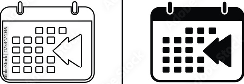 Prior Days Icon: Illustrative icons showcasing calendar with the previous days, representing a forward or backward movement in time, and illustrating the concept of the previous day.