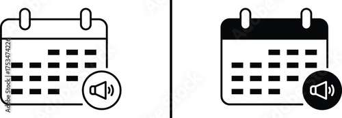 Calendar Notifications: A set of calendar icons, each adorned with a sound symbol, elegantly capture the essence of scheduling reminders, signifying important events.