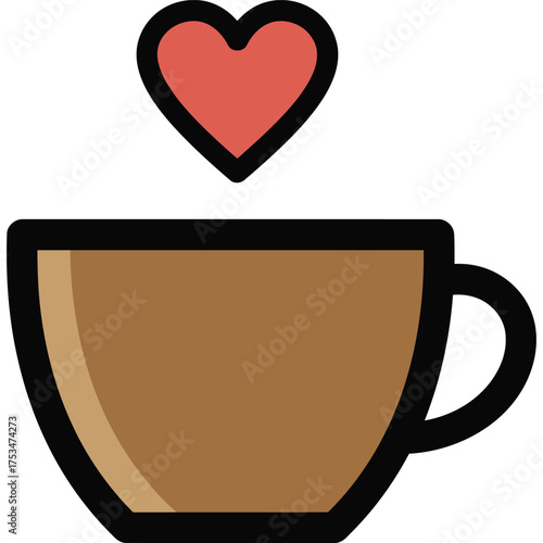 Coffee Cup with Heart Icon love drink beverage cafe caffeine hot mug illustration symbol valentines romance