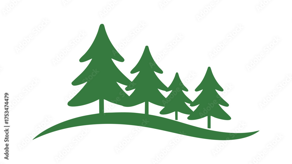 Obraz premium Simple green evergreen trees on a wavy hill
