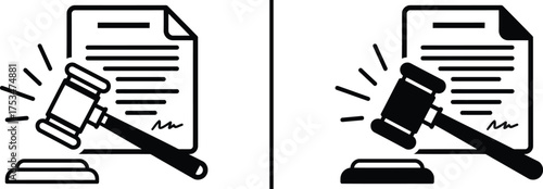 Legal Accordance: Illustration of a gavel striking a document, symbolizing the affirmation of legal agreements.
