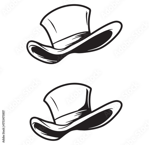 Two elegant black and white top hats illustration representing sophistication and style.