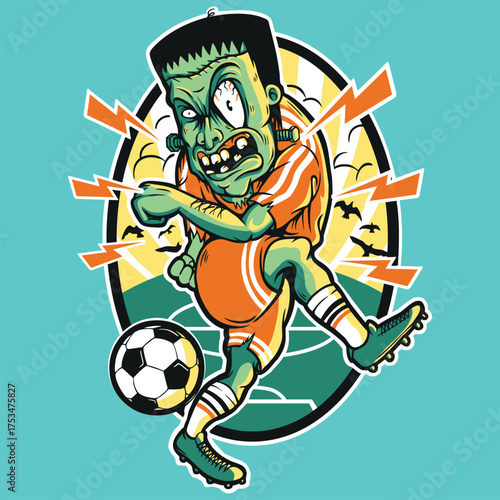 Cartoon vector illustration of an animal soccer player character with a ball
