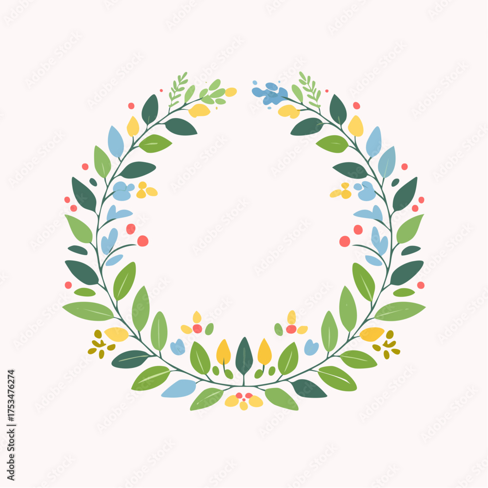Fototapeta premium Floral Wreath with Leaves and Flowers.