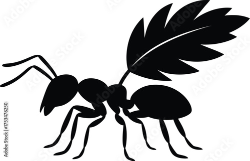 Silhouette of leafcutter ant carrying leaf vector illustration graphic design