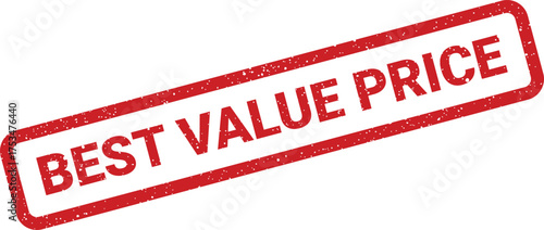 Distressed rectangular label in a grunge style promoting an exceptionally good cost for a product