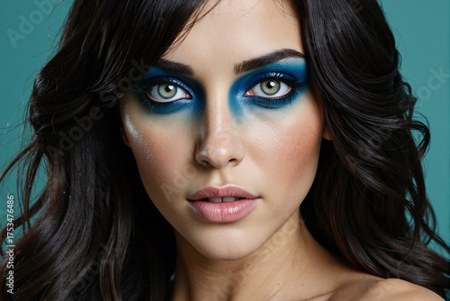 Wallpaper Mural High-fashion beauty portrait of a woman with dramatic and artistic blue smokey eye makeup. Close-up of a beautiful face with creative cosmetics, representing glamour and bold style Torontodigital.ca