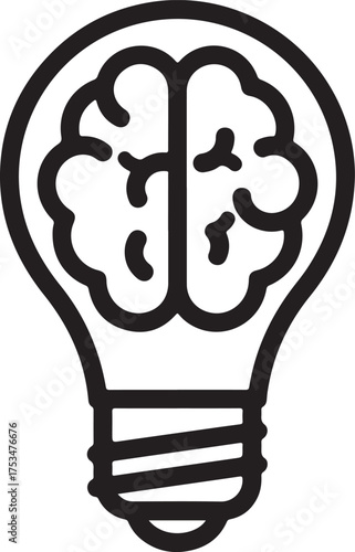 Vector art of a light bulb with a brain inside, representing intelligence, creativity, and innovation symbol of idea generation, knowledge, and problemsolving on