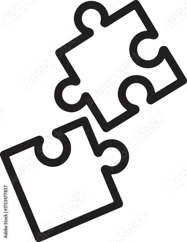 Vector art of two puzzle pieces not connected, this line art illustration represents problem solving, teamwork, and the challenge of finding the right fit for a solution on