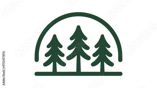 Simple stylized evergreen trees under an archway