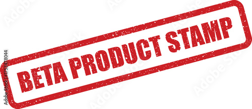 Distressed red rectangular rubber stamp showing BETA PRODUCT STAMP text for new software or item release