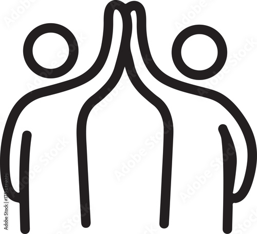 Vector art of two people giving a high five, symbolizing teamwork, collaboration, and success the minimalist design conveys unity, support, and achievement in a simple and effective manner on