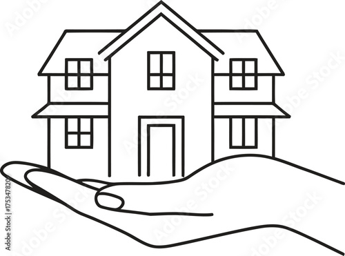 Hand holding a simple line drawing of a house